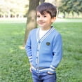 thumbnail image 1 of GBSYEWXS Boys Kids Sweater Casual Long Sleeve V-Neck Color Block Comfortable Varsity Sweater Sky Blue Size 5-6 Years, 1 of 9