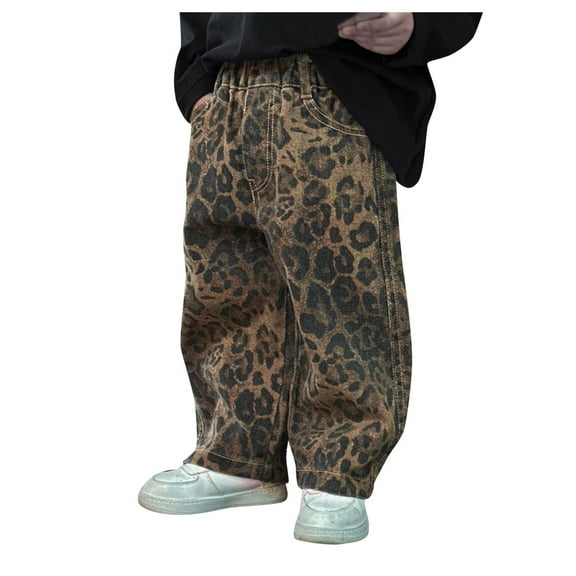 GBSYEWXS Boys Toddler Pants Wide-Leg Casual Leopard Print Elastic Waist Comfortable Relaxed Trousers Khaki Size 18-24 Months