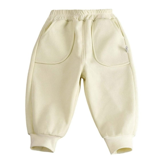 GBSYEWXS Boys Winter Fleece Lined Pants For Kids Warm Sport Joggers Soft Comfortable Dailywear Sweatpants Beige Size 8-9 Years
