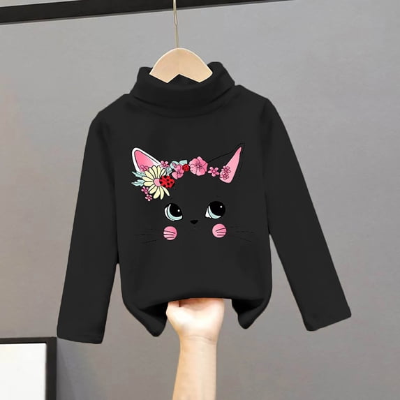 GBSYEWXS Casual Child Girls Sweater Size 5-6 Years Comfortable Cat Print Turtleneck Pullover Sweater Child