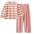 thumbnail image 1 of GBSYEWXS Casual Outfit Set For Child Girls Size 12-13 Years Fleece Loungewear Sweater Pant Striped Print Crew Neck Pink Clothing Sets, 1 of 2