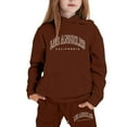 thumbnail image 1 of GBSYEWXS Casual Outfit Set For Teen Girls Size 5-6 Years Soft Athleisure Sweatshirt Pant Letter Print Hooded Brown Outfits Sets, 1 of 4