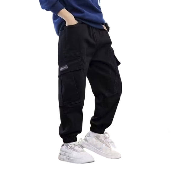 GBSYEWXS Casual Pants For Boys Toddler Size 13-14 Years Fleece Lined Solid Color Cute Jogger Black Pants