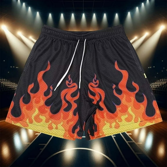 GBSYEWXS Casual Shorts For Men Lightweight Drawstring Elastic Fire Print Breathable Black Shorts