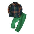 thumbnail image 1 of GBSYEWXS Casual Teen Boys Outfit Set Size 6-7 Years Cute Leisure Shirt Pant Plaid Print Collared Green Clothing Sets, 1 of 9