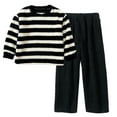 thumbnail image 1 of GBSYEWXS Casual Teen Girls Outfits Sets Crew Neck Long Sleeve Striped Print Sweater Pant Loungewear Outfit Set Black Size 5-6 Years, 1 of 2