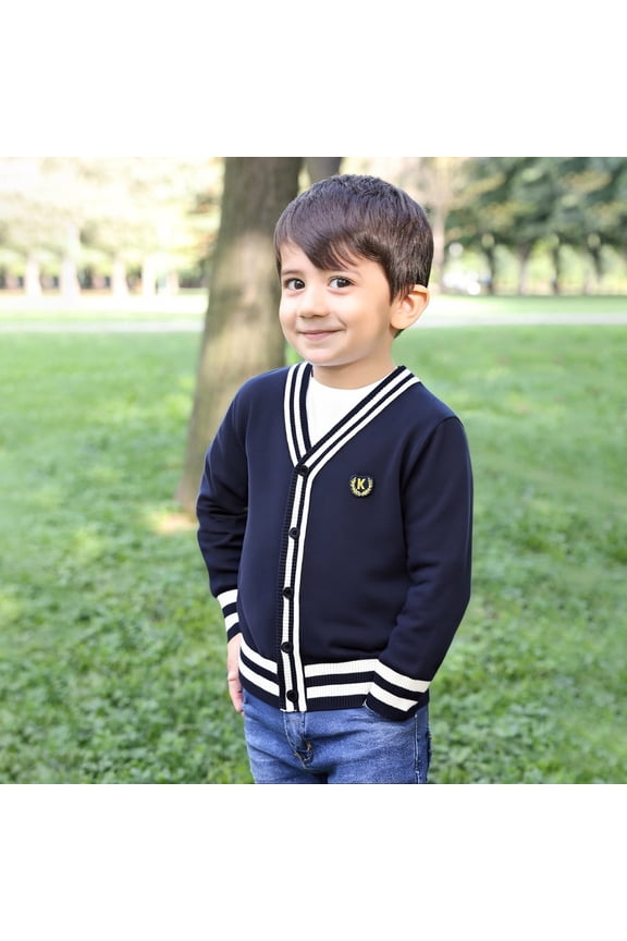 Child Boys Sweater Casual Long Sleeve School Uniform Trendy Blue Varsity Sweater Size 7-8 Years