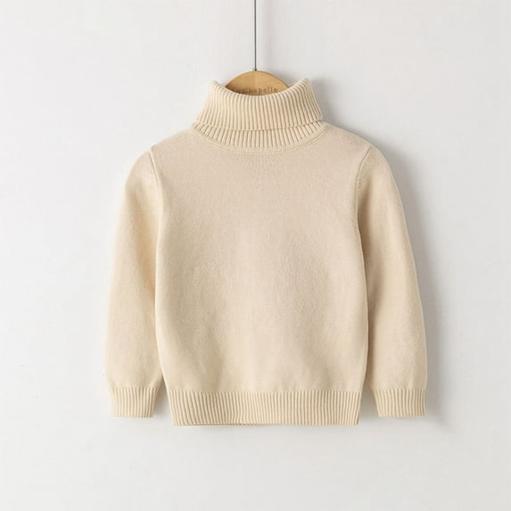 GBSYEWXS Child Boys Sweater Casual Long Sleeve Turtleneck Solid Color Relaxed Fit Pullover Sweater Beige Size 6-7 Years