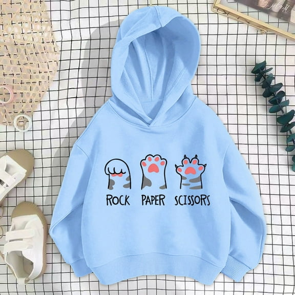 GBSYEWXS Child Girls Hoodies Casual Long Sleeve Cat Print Trendy Tops Cute Hooded Blue Sweatshirt Size 8-9 Years