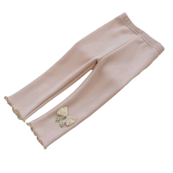 GBSYEWXS Child Girls Leggings Bow Print Ankle Slim-Leg Lined Soft Beige Pants Size 4-5 Years