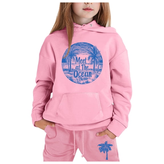 GBSYEWXS Child Girls Outfits Sets Fashion Cartoon Print Long Sleeve Sweatshirt Pant Hooded Daily Wear Pink Clothing Set Size 4-5 Years