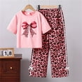 thumbnail image 1 of GBSYEWXS Child Girls Outfits Sets Relaxed Bow Print Short Sleeve T-Shirt Pant Crew Neck Daily Wear Pink Outfit Set Size 8-9 Years, 1 of 3