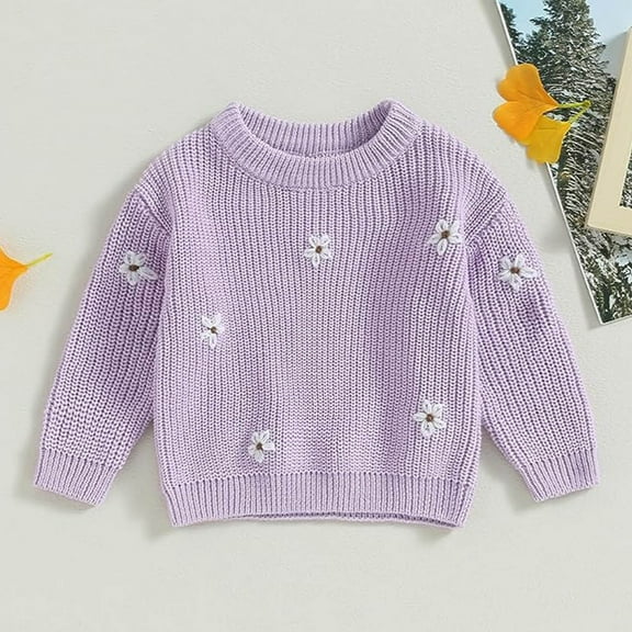 GBSYEWXS Child Girls Sweater Casual Long Sleeve Comfortable Fashion Purple Pullover Sweater Size 5-6 Years