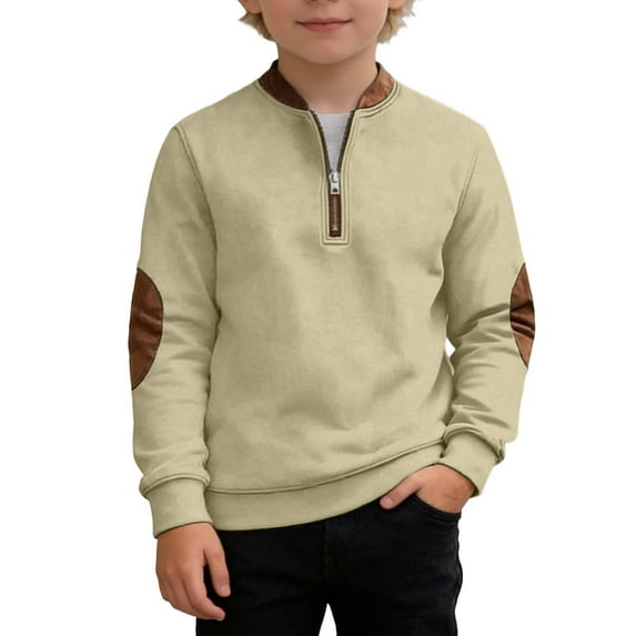 GBSYEWXS Child Little Boys Sweatshirt Crew Neck Long Sleeve Solid Color Outdoor Activities Fall Beige Tops Size 4-5 Years