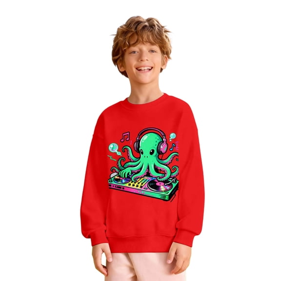 GBSYEWXS Child Little Boys Sweatshirt Trendy Long Sleeve Cartoon Print Outwear Red Pullover Sweatshirt