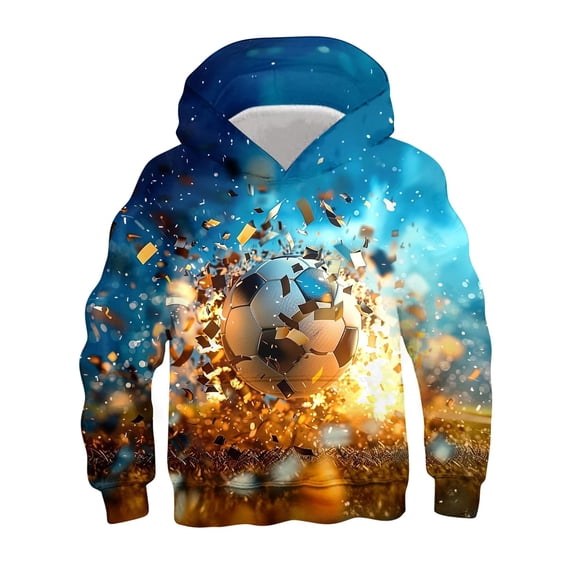 GBSYEWXS Child Little Boys Tops Hooded Long Sleeve Football Print Playful Everyday Wear Black Sweatshirt Size 10-11 Years