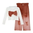 thumbnail image 1 of GBSYEWXS Child Outfits Sets For Little Girls Size 4-5 T Casual Cute Sweatshirt Pant Bow Print Long Sleeve Clothing Sets Brown, 1 of 4