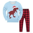 thumbnail image 1 of GBSYEWXS Christmas Cozy Trendy Adorable Dinosaur Print Long Sleeve Crew Neck Sweatshirt Pants Sky Blue Outfits Sets Size 9-10 Years, 1 of 8