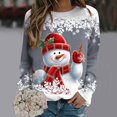 thumbnail image 1 of GBSYEWXS Christmas Hoodless Sweatshirt For Women Long Sleeve Crew Neck Snowman Print Pullover Sweater Cozy Winter Grey Tops, 1 of 4
