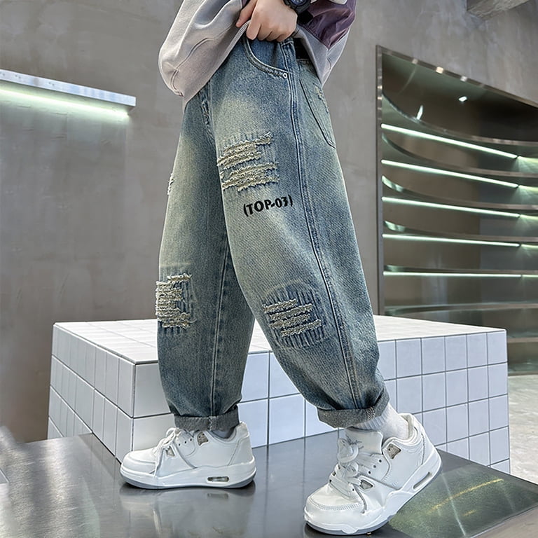 GBSYEWXS Denim Pants For Boys Children Elastic Waist Distressed