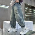 thumbnail image 1 of GBSYEWXS Denim Pants For Boys Kids Elastic Waist Distressed Autumn Loose Joggers Jeans Blue Size 11-12 Years, 1 of 5