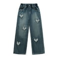 thumbnail image 1 of GBSYEWXS Denim Pants For Girls Size 4-5 Years Heart Print Fashion High Waist Wide Leg Ripped Light Blue Jeans, 1 of 9