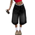 thumbnail image 1 of GBSYEWXS Denim Shorts For Women Fall Wrinkle Wide-Leg Lightweight Comfort Waist Black Jeans Shorts, 1 of 9
