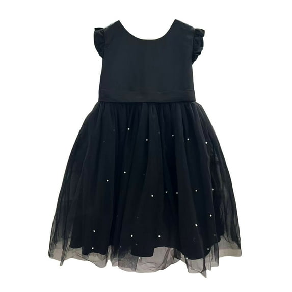 GBSYEWXS Dress For Girls 2025 Crew Neck Flutter Sleeve Solid Color Fashion Mesh Black Size 8-9 Years