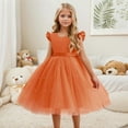 thumbnail image 1 of GBSYEWXS Dress For Girls Crew Neck Flutter Sleeve Solid Color Cute Mesh Orange Size 6-7 Years, 1 of 3