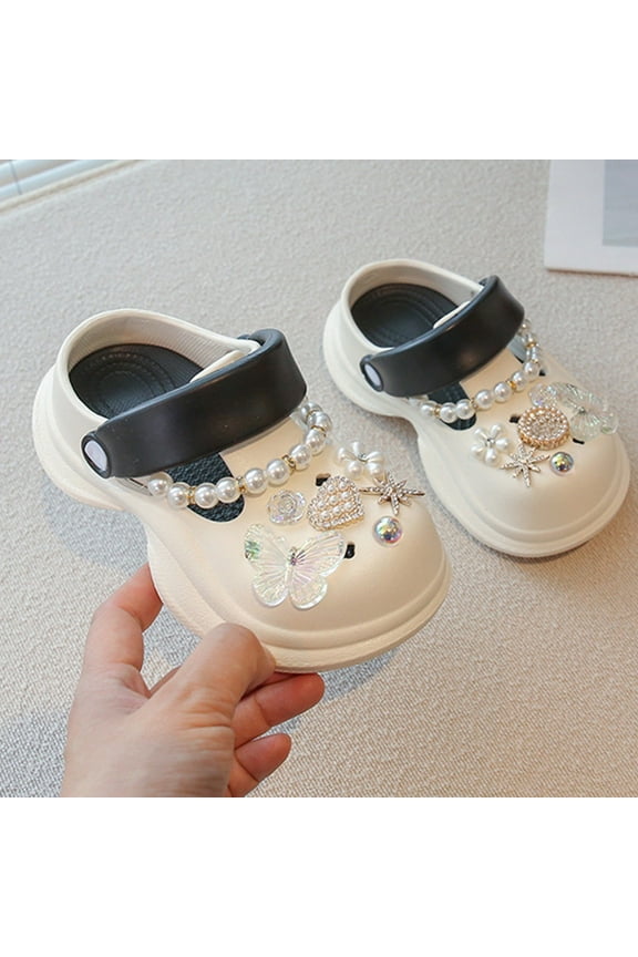 Garden Clogs Slippers For Boys Girls Eva Summer Closed Toe 3D Cartoon Print Beach Adjustable Ankle Strap Black Children Toddler Water Shoes Size 4-5 Years