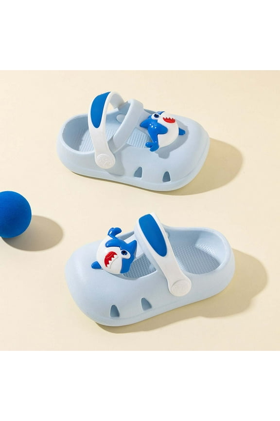 Garden Clogs Slippers For Girls Trendy Dinosaur 3D Print Closed Toe Eva Blue Children Toddler Water Shoes Size 1-2 Years