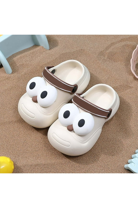 Garden Clogs Slippers For Girls Boys Eva Non Closed Toe 3D Cartoon Print Comfortable Adjustable Ankle Strap Beige Children Toddler Sandals Size 1-2 Years