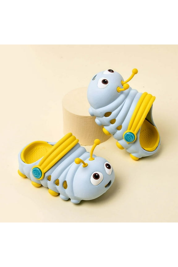 Garden Clogs Slippers For Kids Girls Boys Eva Pool Closed Toe Cartoon Print Soft Bottom Adjustable Ankle Strap Blue Toddler Sandals Size 4.5-5 Years