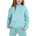 thumbnail image 1 of GBSYEWXS Girls Long Sleeve Hooded Pullover And Jogger Pants Outfit Soft Casual 2Pc For Big Kids Solid Color clothing sets Light Blue Size 7-8 Years, 1 of 9