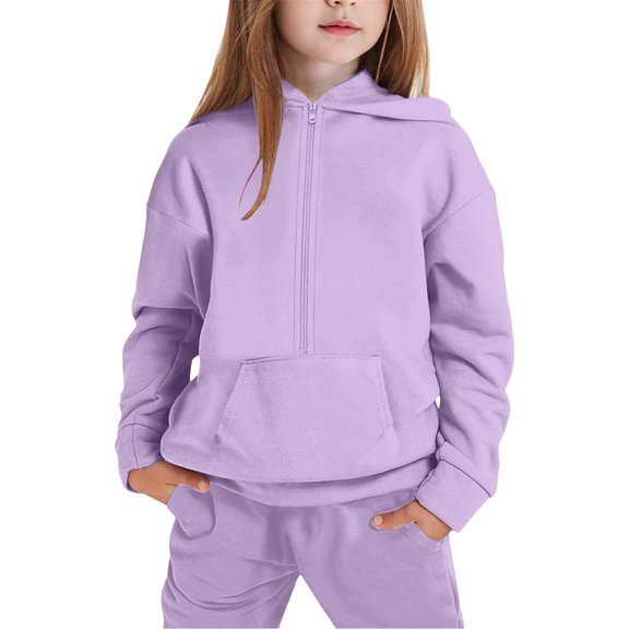 GBSYEWXS Girls Long Sleeve Hooded Pullover And Jogger Pants Outfit Soft Casual 2Pc For Big Kids Solid Color clothing sets Purple Size 11-12 Years