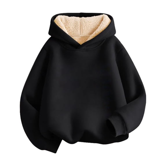 GBSYEWXS Hoodies Child Little Boys Solid Color Hooded Tops Daily Wear Long Sleeve Black Sweatshirt Size 8-10 Years