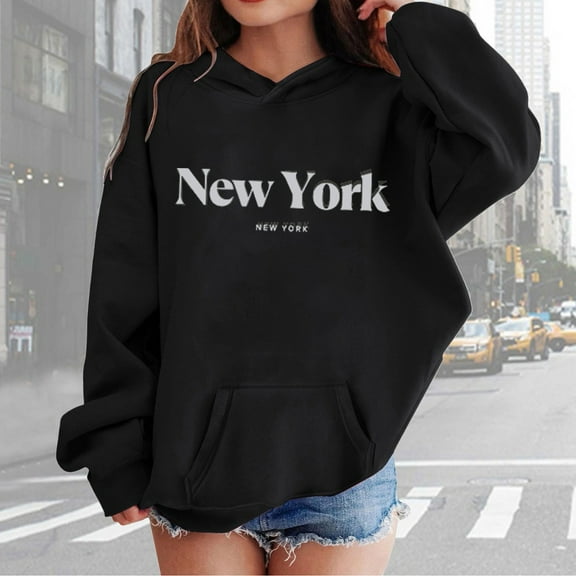 GBSYEWXS Hoodies For Big Girls Trendy Relaxed Fit Tops Letter Print Long Sleeve Black Sweatshirt Size 9-10 Years