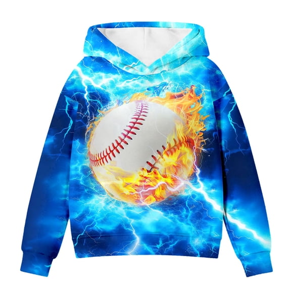 GBSYEWXS Hoodies For Boys Hooded Long Sleeve Baseball Print Sweatshirt Fashion Trendy Multicolour Size 5-6 Years Tops