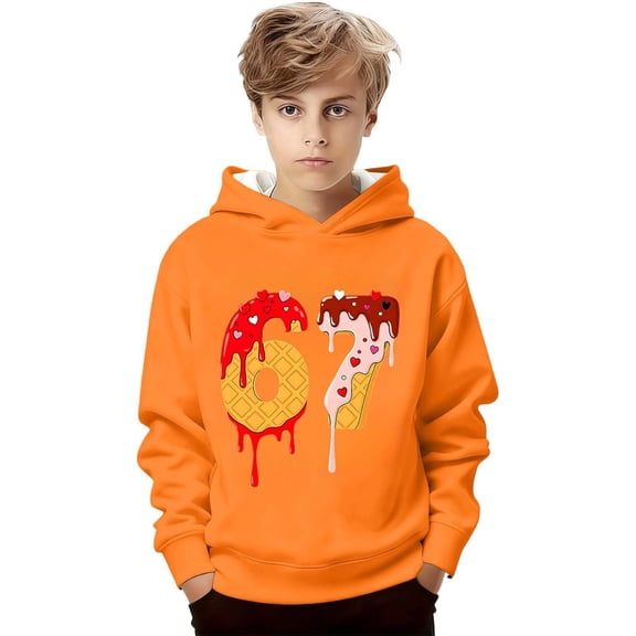 GBSYEWXS Hoodies For Boys Size 5-6 Years Long Sleeve Number Print Tops Casual Trendy Hooded Orange Sweatshirt