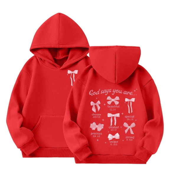 GBSYEWXS Hoodies For Toddler Girls Casual Letter Print Long Sleeve Tops Trendy Hooded Red Sweatshirt Size 7-8 Years