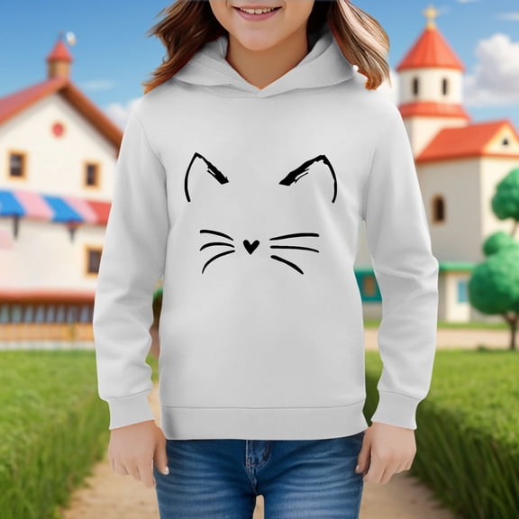 GBSYEWXS Hoodies For Toddler Girls Size 18-24 Months Long Sleeve Casual Hooded Relaxed Tops Cat Print Stretch Grey Sweatshirt