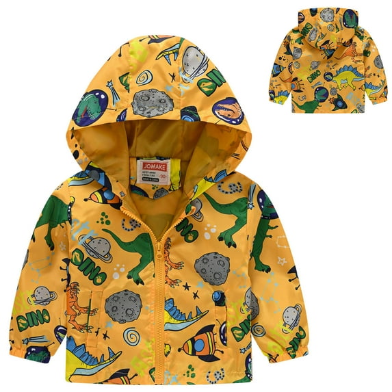 GBSYEWXS Jacket For Children Boys Size 2--3 Years Hooded Cartoon Print Relaxed Hoodie Soft Coat Yellow