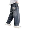 thumbnail image 1 of GBSYEWXS Jeans For Boys Children Fashion Wide-Leg Solid Color Distressed Pants Blue Size 9-10 T, 1 of 9