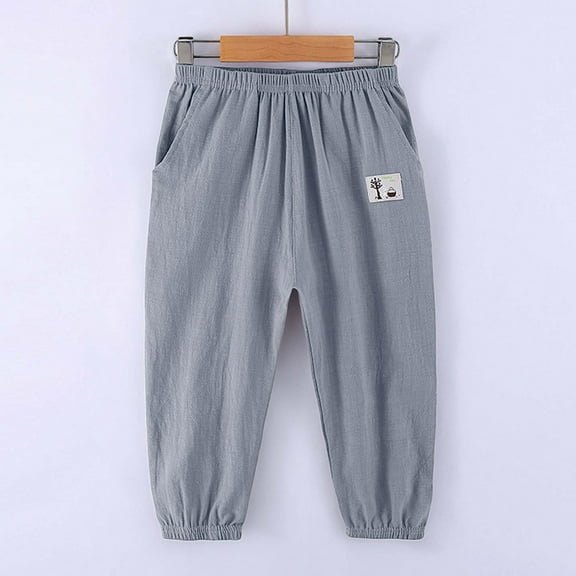 GBSYEWXS Jeans For Boys Comfortable 2025 Elastic Waist Relaxed Ankle-Length Grey Trousers Size 8-9 Years