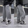 thumbnail image 1 of GBSYEWXS Jeans For Boys Teen Size 6-7 Years Relaxed Taper Ankle-Length Elastic Waist Trendy Soft Grey Denim Pants, 1 of 4