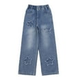thumbnail image 1 of GBSYEWXS Jeans For Girls Teen Elastic Waist Straight Relaxed Fall Distressed Star Print Soft Blue Trousers Size 13 Years-14 Years, 1 of 9