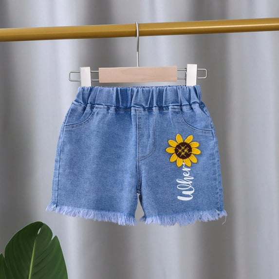 GBSYEWXS Jeans Shorts For Girls Child Size 4 Years--5 Years Short Colored Elastic Waist Daily Wear Skinny Yellow Denim Shorts