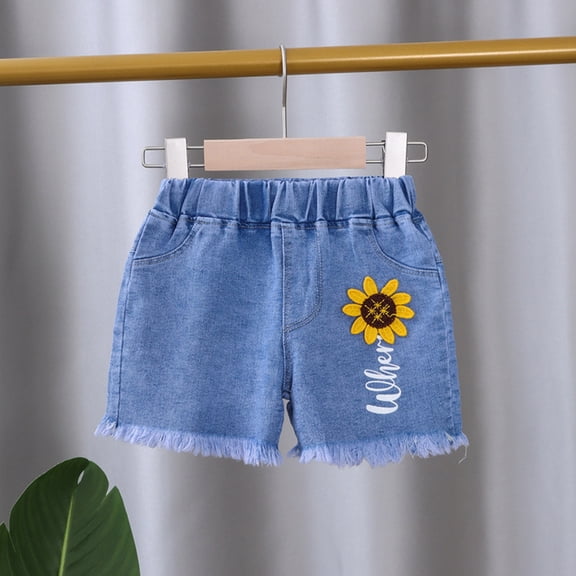 GBSYEWXS Jeans Shorts For Girls Child Size 4 Years--5 Years Short Colored Elastic Waist Daily Wear Skinny Yellow Denim Shorts