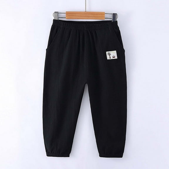 GBSYEWXS Kids Boys Jeans Size 9-10 Years Relaxed Taper Ankle-Length Elastic Waist Trendy Sports Elastic Black Trousers