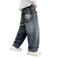 thumbnail image 1 of GBSYEWXS Kids boys Jeans Solid Color Wide-Leg Distressed Blue Trendy Pants Size 5-6 T, 1 of 9
